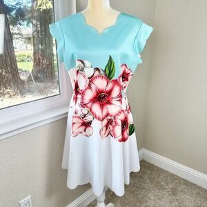 Ted Baker London Maevea Nectar‎ Scallop Mini Dress Womens 12 Floral Skater Crisp